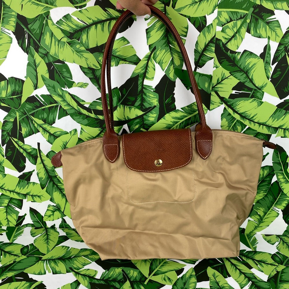 Longchamp Le Pliage Tan Nylon Leather Small Tote